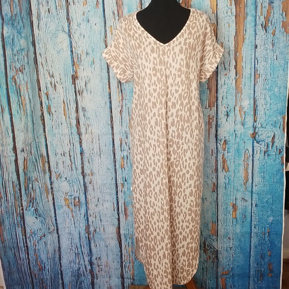 FANTASTIC Fawn Taupe Leopard Midi Dress
